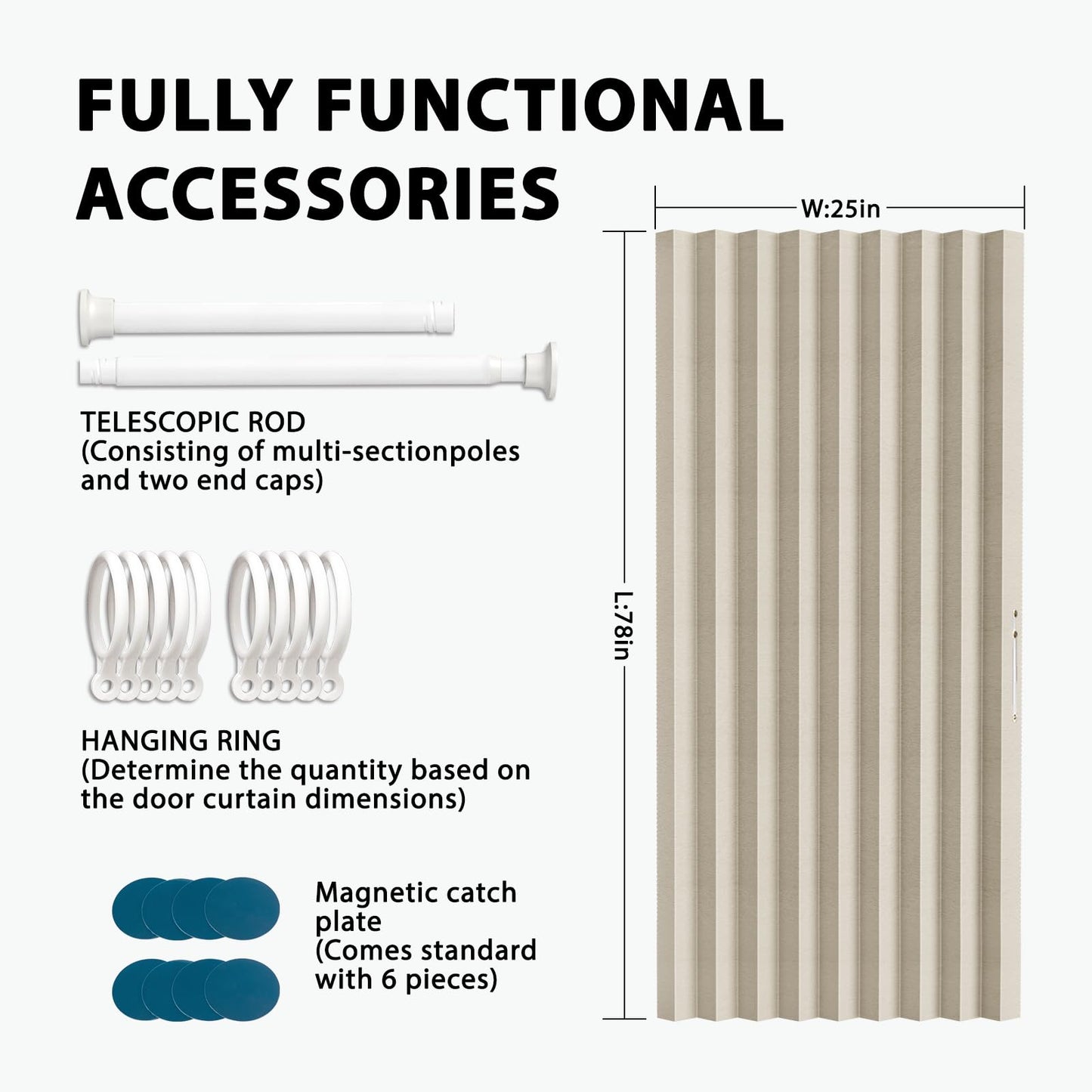 Jilron Accordion Door Curtain Set - 100% Blackout, with Curtain Rod Included, for Bedroom Privacy Protection (Off white-43 W x 78" L+Rod)