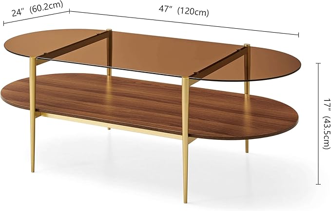 LumFurn X-Large Oval Glass Coffee Table, Mid-Century Modern Design, L47 x W24 x