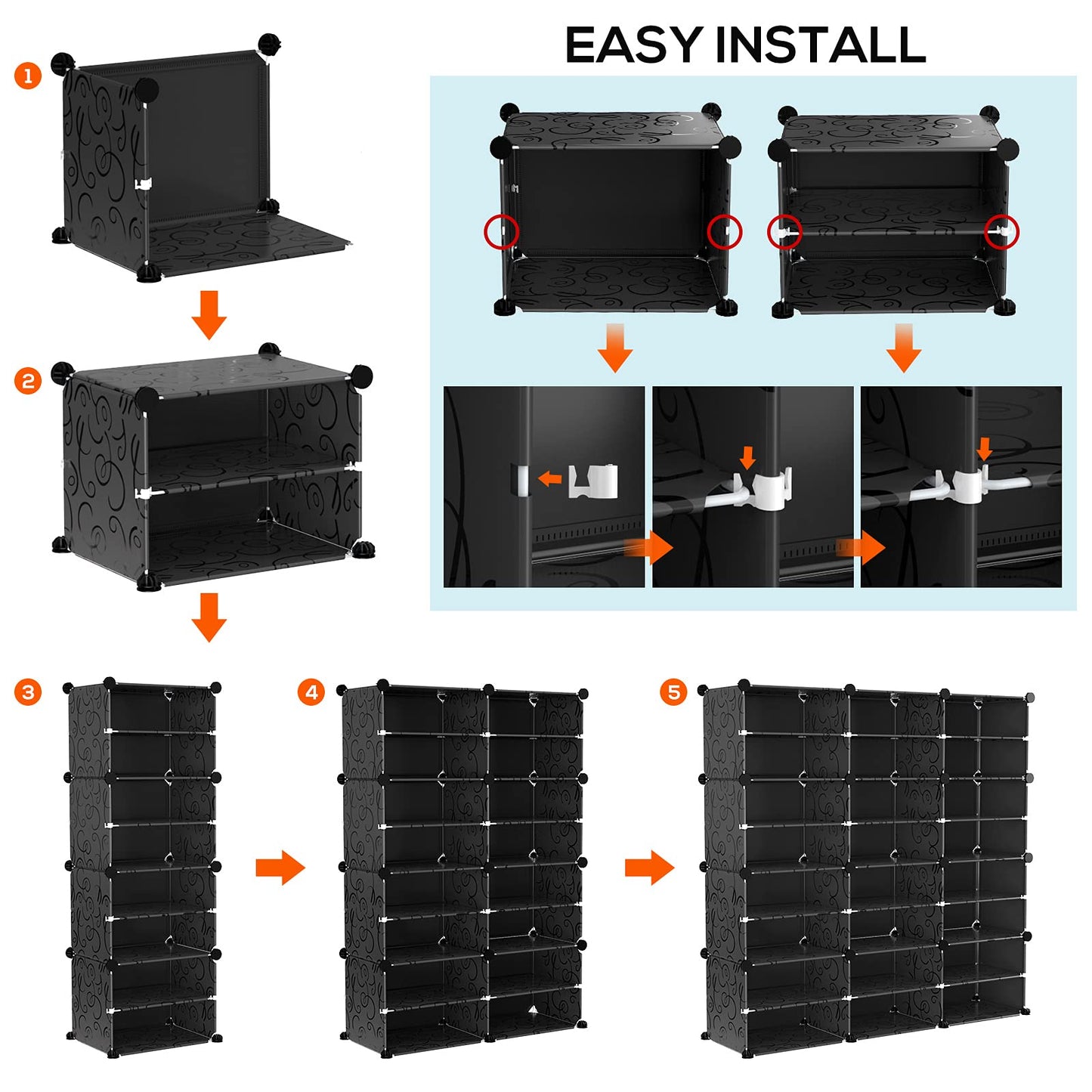VTRIN Portable Shoe Rack Organizer - 48 Pair Tower, 4 Tiers for Entryway Shelf Storage - Cabinet Stand for Heels, Boots, Slippers - Narrow Standing Stackable Space Saver - Black White