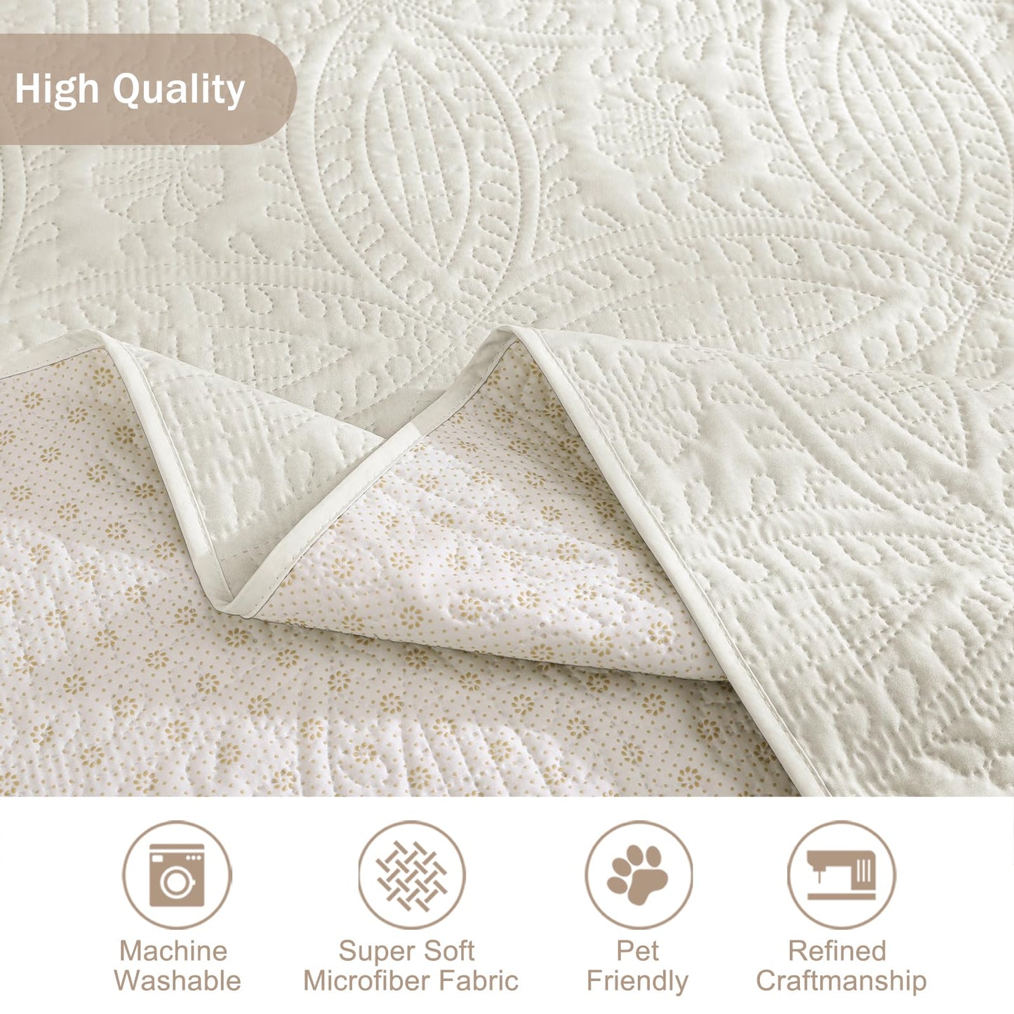 Pamhaven Ivory Recliner Chair Covers, Quilted Décor Water-Repellent Medium Lazy Boy Chair Covers, Pet Friendly Recliner Cover for Dogs Cats, Washable Couch Cover (Recliner 26", Ivory White)
