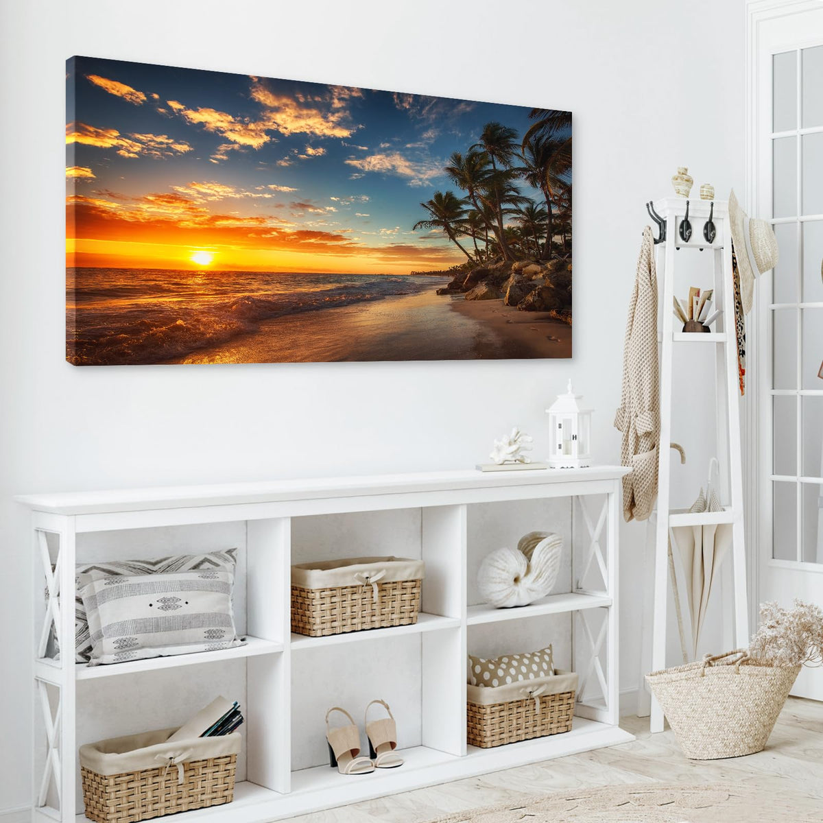 DZL Art S74798 Canvas Painting Print Paradise Tropical Island Beach with Palms Photograph Print Nature Pictures Wall Art Canvas Prints Painting for Living Room Bedroom Decor Office Wall Decor