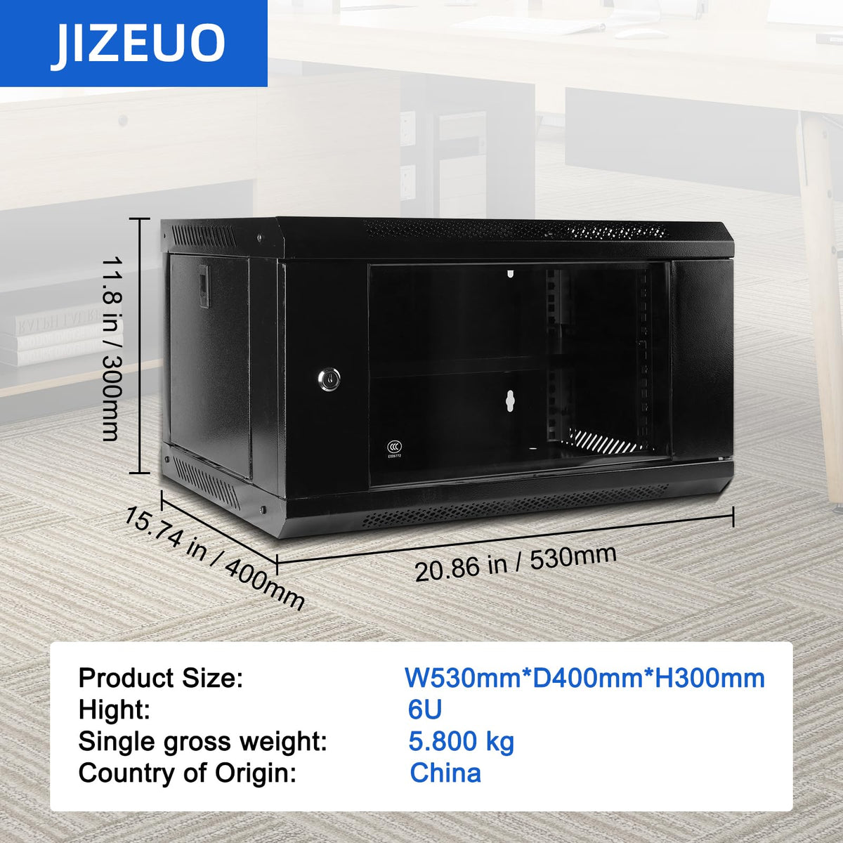 6U Wall Mount Server Cabinet IT Network Rack Enclosure Lockable Glass Door Black
