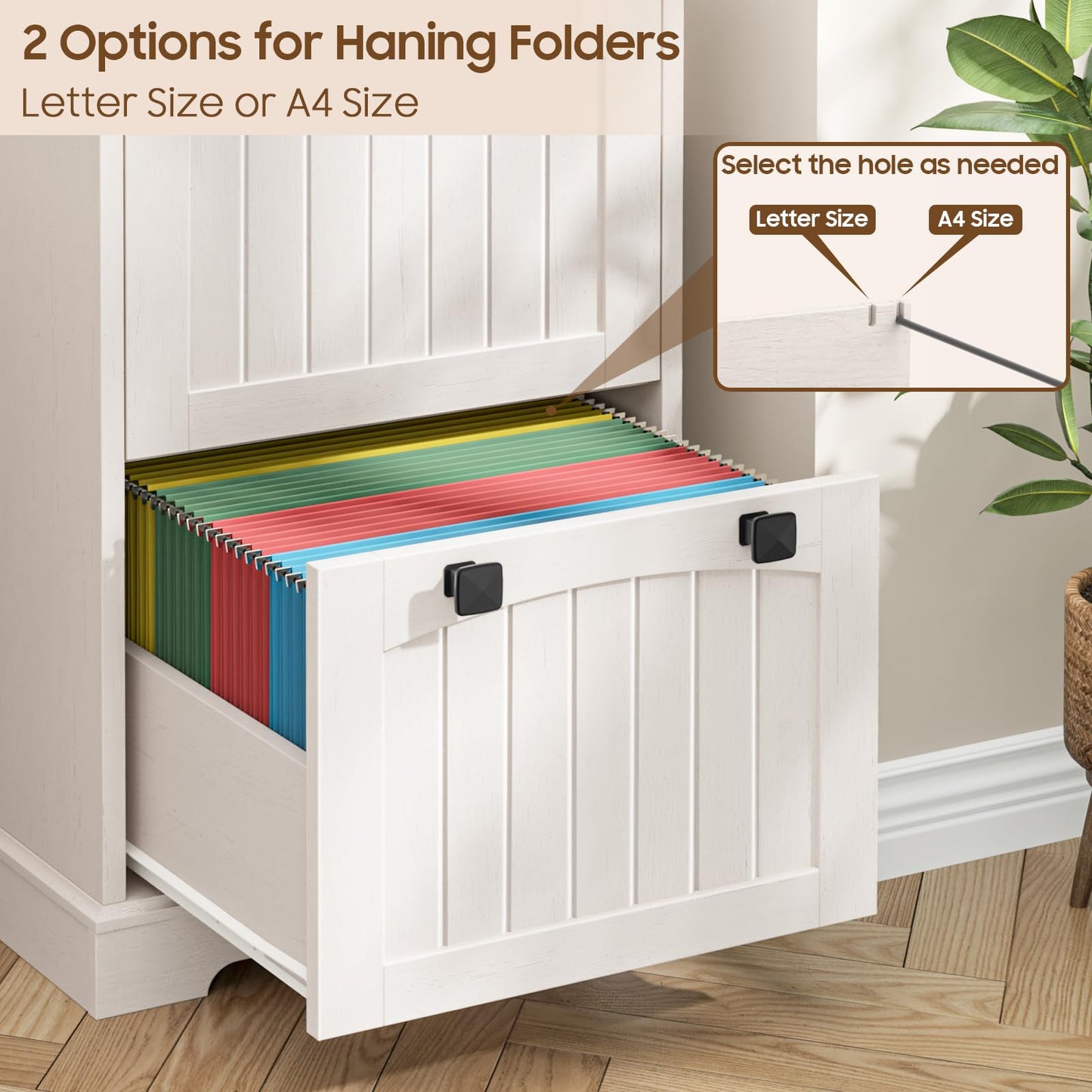 Halitaa 2 Drawer Small File Cabinet, Farmhouse Vertical Filing Cabinet Fits Letter and A4 Size, Under Desk Wooden File Cabinets for Home Office, Printer Stand, Rustic White