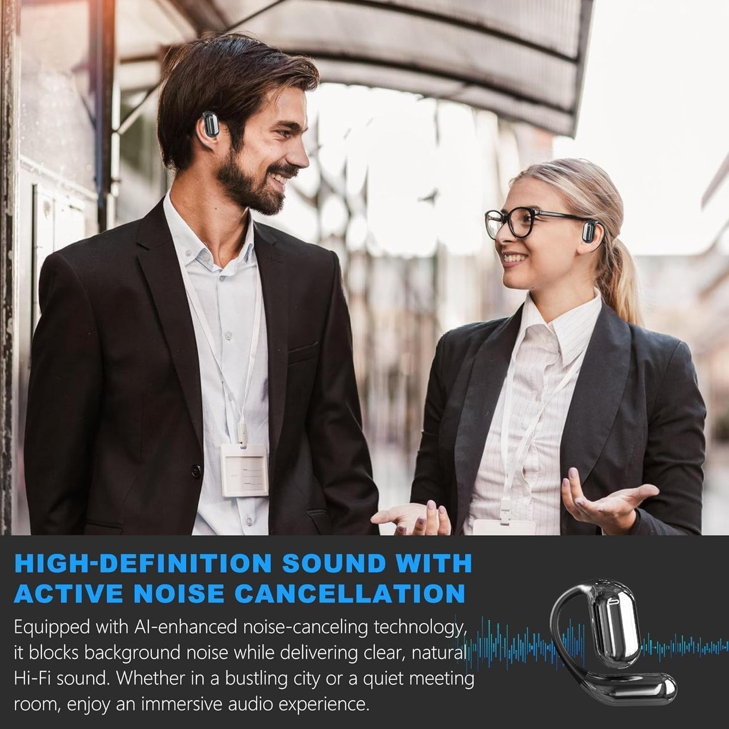 R'hllor Real-Time AI Translation Earbuds, Open-Ear Audifonos Traductores Inglés Español Two-Way Translator Headphones, Bluetooth Wireless Earhooks for Business, Travel, Learning, Meetings (Silver)