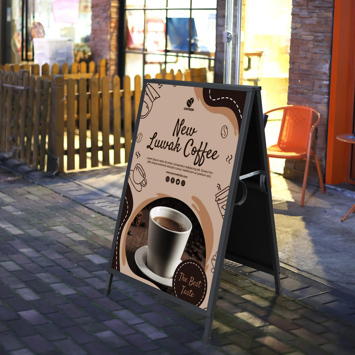 Pionites Heavy Duty Slide-in Folding A Frame Sign Sidewalk Sign 24x 36 Inch Steel Metal Double-Side Pavement sign Corrugated Plastic Poster (1, Black, 24''X36''(Frame Only))