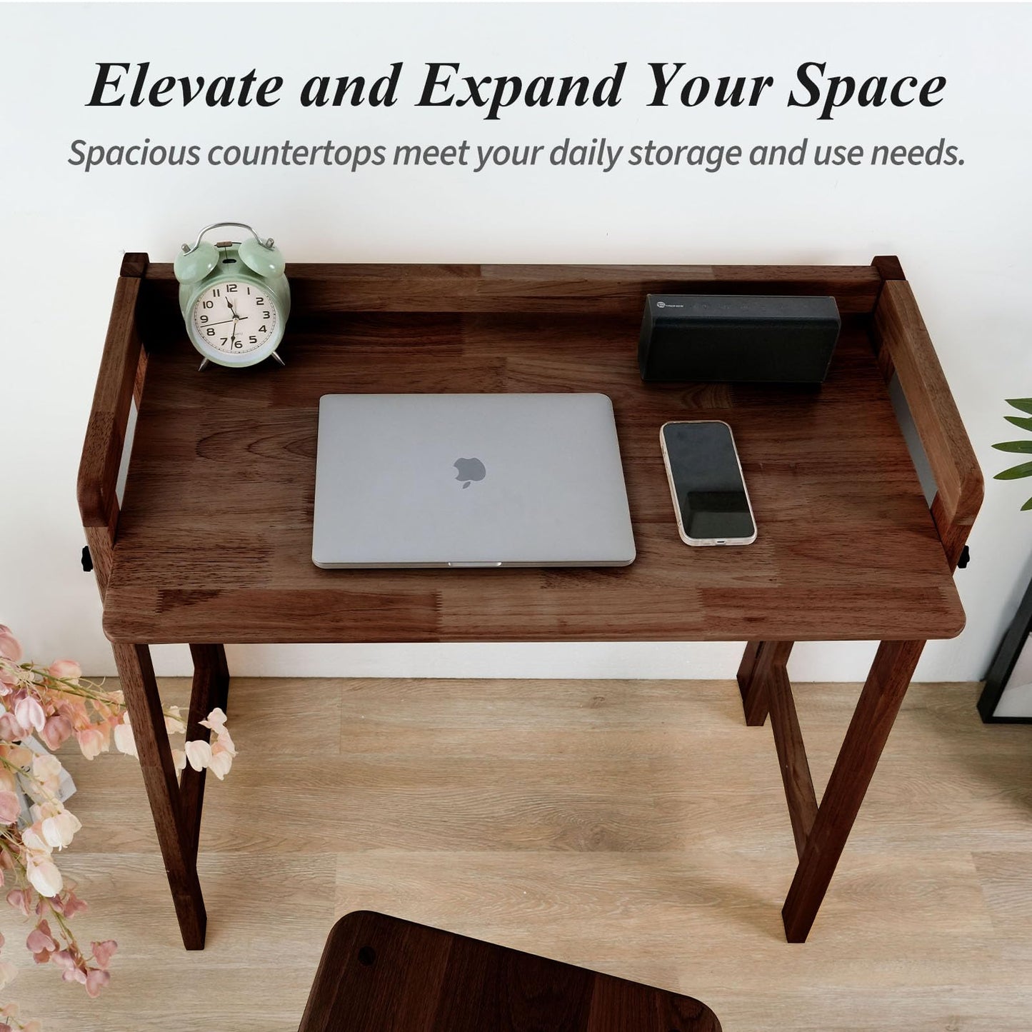 Cttasty Computer Desk, Foldable Desk, Home Office Desks, Solid Wood Writing Desk, Mid Century Modern Desks, Oak Study Table, Folding Desks for Small Spaces, 31.5 W x 27.6 H x 13.6 D Inches, Walnut