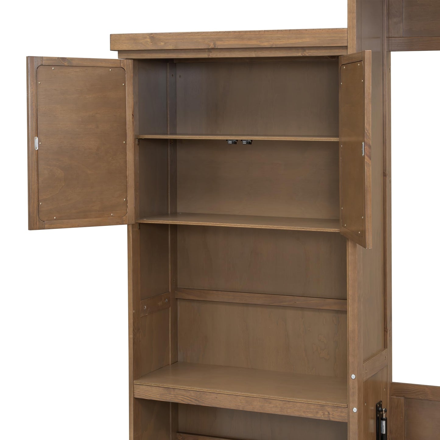 HECATEVIC Murphy Bed with Bookshelf, Wall Bed Cabinet with Storage Shelves, Space Saving Solid Wood Foldable Bed Frame, Queen Size, Burlywood