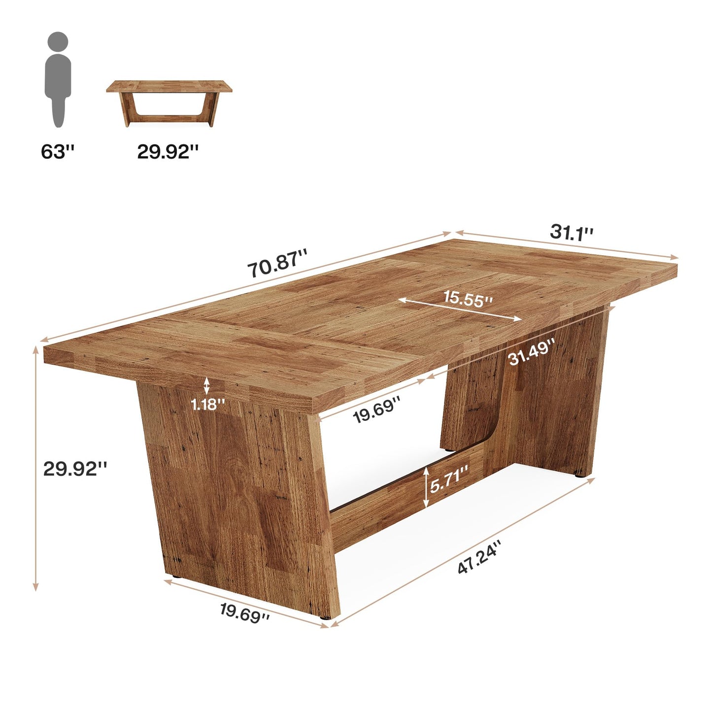 Tribesigns 6 FT Conference Room Table, 71” Rectangular Meeting Table for Office, Large Executive Seminar Desk for 6–8 People, Heavy-Duty Business Boardroom Table with Wooden Pedestal Base, Light Brown