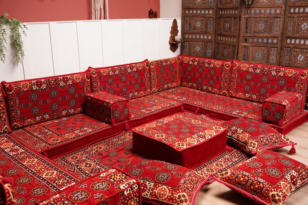 arabicsofa U Shaped Arabic Floor Seating – Handmade Majlis Set– Bohemian Style Sofa