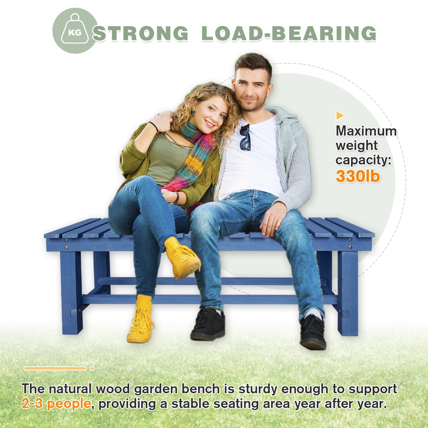 Outdoor Garden Wood Bench, 2-Person Weatherproof Wooden Bench Park Narrow Bench, Never Rot or Fade Waterproof Backless Bench for Entryway, Outdoor, Patio, Porch, Backyard and Park (Blue, 35.5''/90cm)