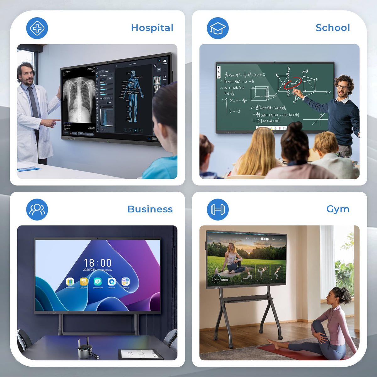 JASZDOT 65'' Smart Board, 4K UHD Interactive Touchscreen Whiteboard, Android 14 8+128GB Wireless Smartboard for Classroom Home Office Studio