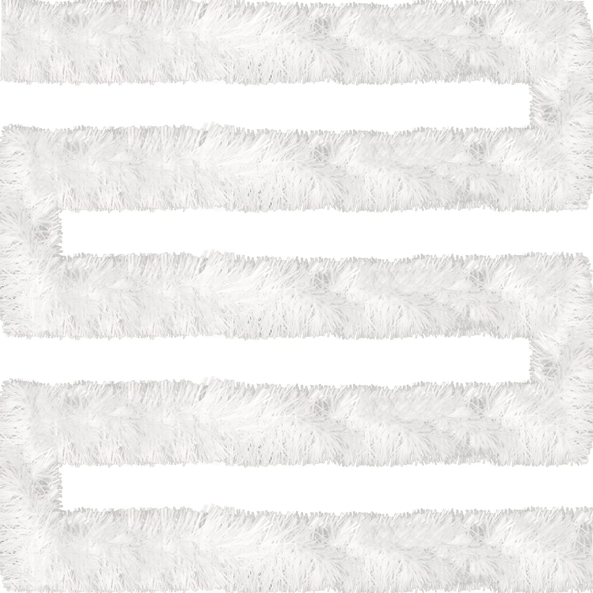 Jishi 50 FT Christmas Garland White Tinsel Garland Christmas Tree Decorations - Non-Lit Xmas Holiday Decor Outdoor Indoor Home Garden Outside Wedding Party Artificial Thick White Decorative Garland