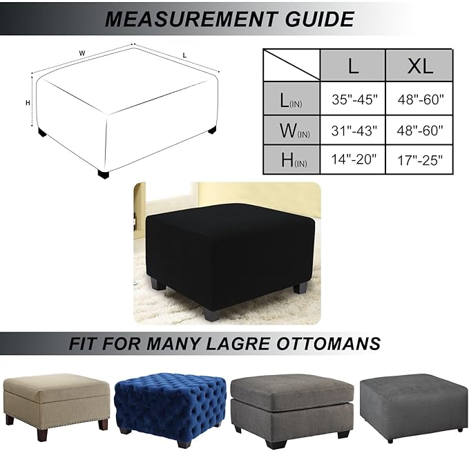 NeColorLife Stretch Ottoman Cover Square Soft Knitted Jacquard Washable Thick