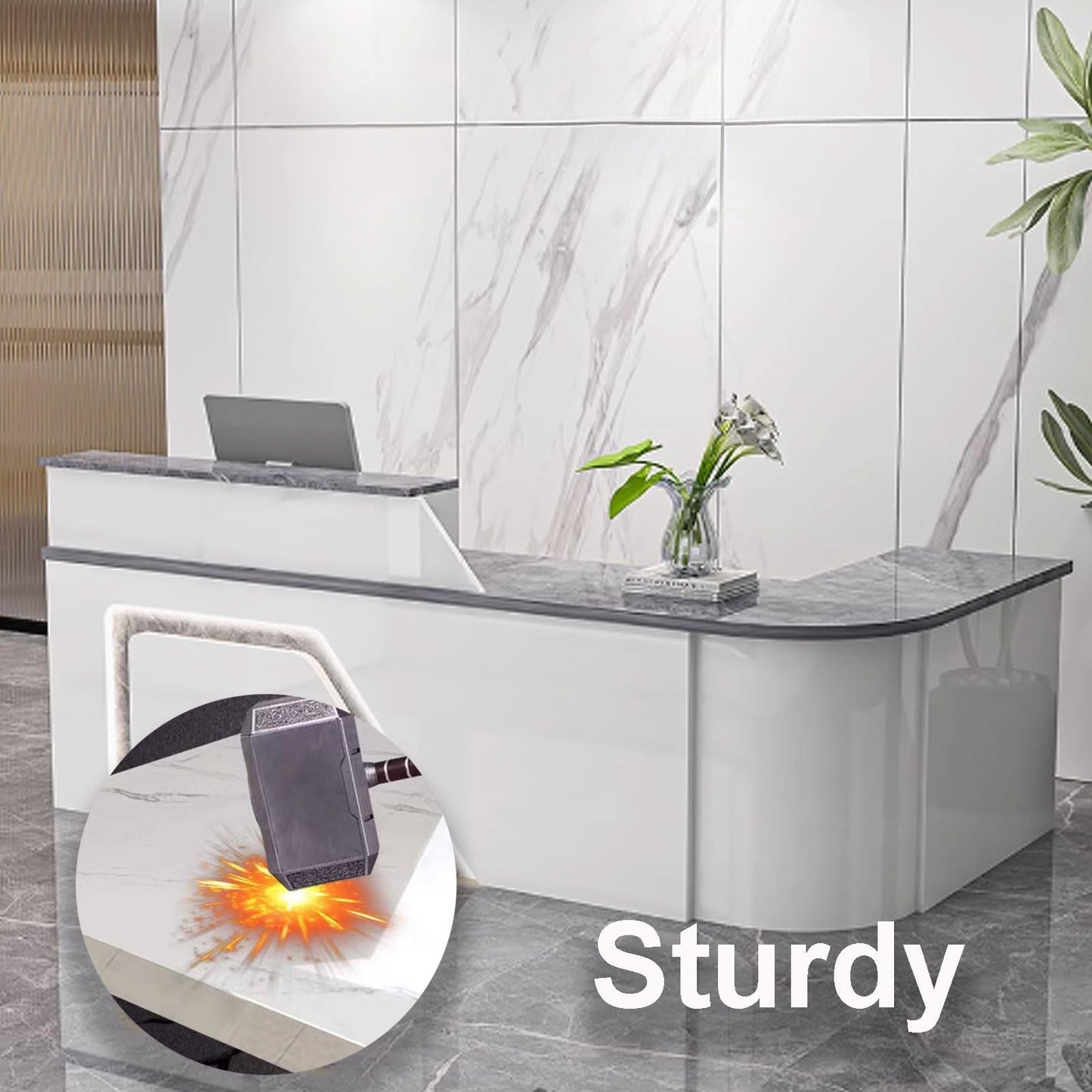 Modern Reception Desk for Office & Lobby - Stylish 140cm White & Black Standing Receptionist Counter, Elegant Front Desk Furniture for Professional Workspaces