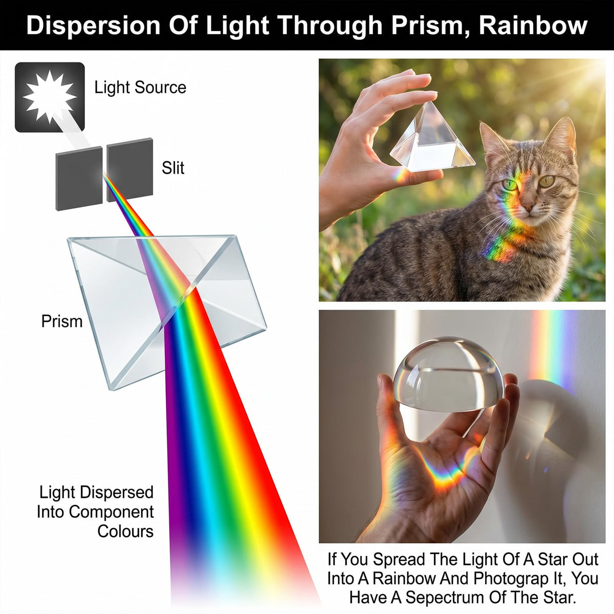 6 Pack K9 Optical Crystal Photography Prism Set Include 50mm and 150mm Clear Triangular Prism 50mm Lens Ball, Cube,Optical Pyramid and 60mm Dome Magnifying for Photography Effects Physics Optics
