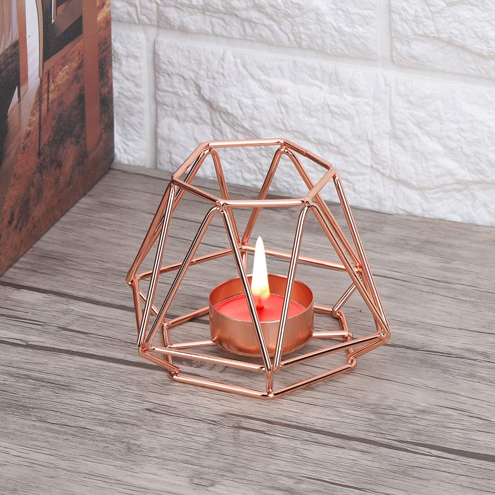 Geometric C and le Holder,Metal Nordic C and lestick,Centerpieces for Wedding, Home Decor Ceremony and Anniversary,C and lestick for Home Tabletop Art Deco(Rose Gold)