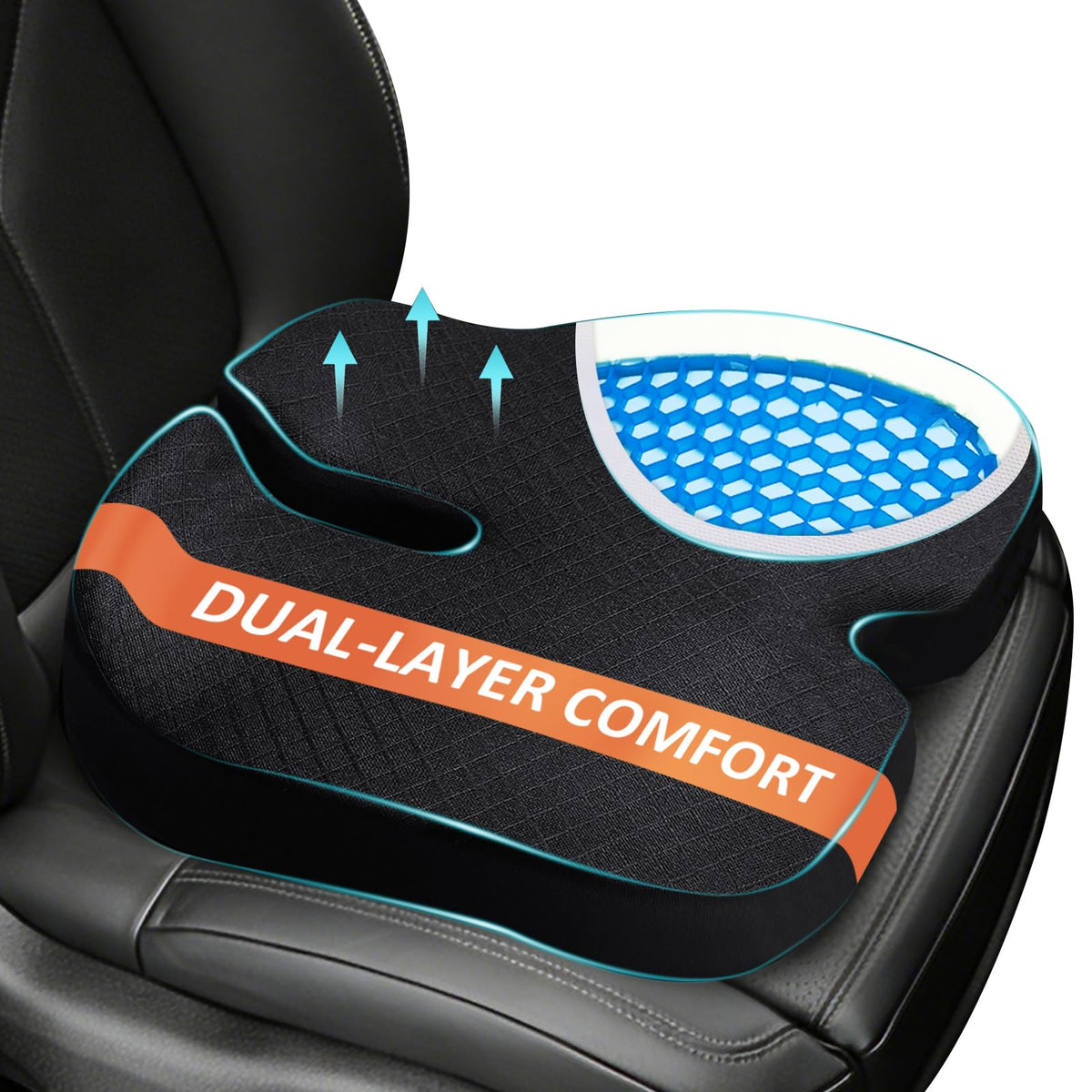 Car Seat Cushion - Premium Gel & Memory Foam Office Chair Cushions for Back,Sciatica,Coccyx,Tailbone Pain Relief, Driver Pillow for Auto, Gaming,Desk, Wheelchair,Truck (Black)