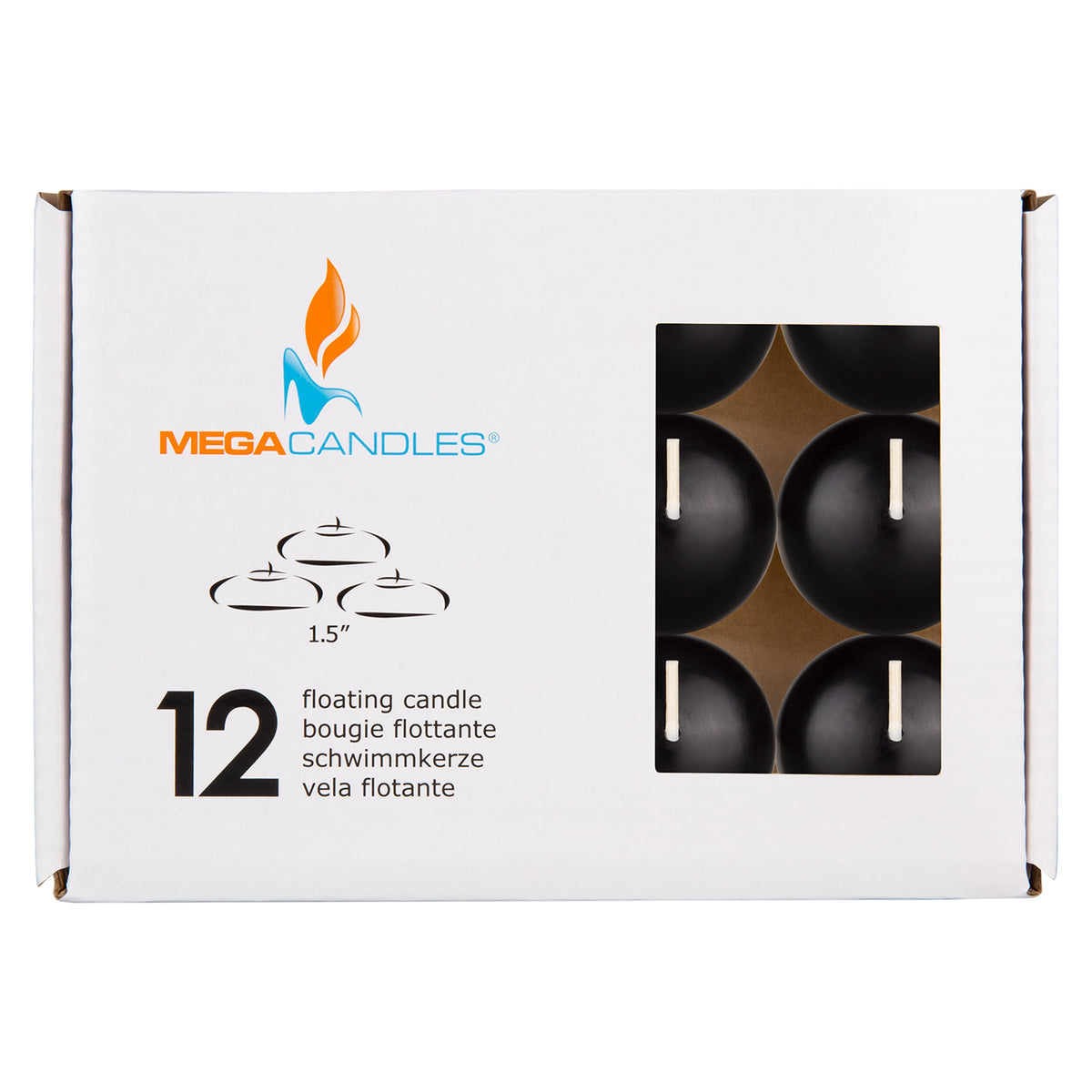 Mega Candles 12 pcs Unscented Black Floating Candles, Hand Poured Wax Candle 1.5 Inch Diameter, Home Décor, Wedding Receptions, Occasions, Festivities, Events, Meditations, Tranquility, Spa