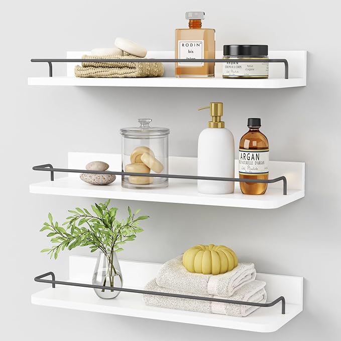 Forbena White Floating Shelves Bathroom Shelves Over Toilet Set of 3, Bathroom