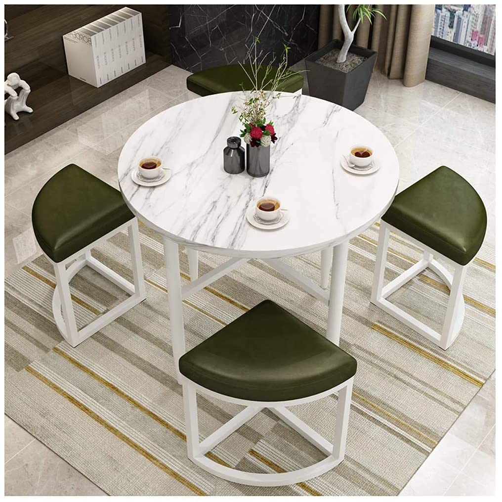4 European Simplicity PU Leather Metal Library Restaurant Flower Shop Beauty Salon Chess Room Public Place Dessert Shop Storage Family Living Room Kitchen Lounge Table (Dark Green)