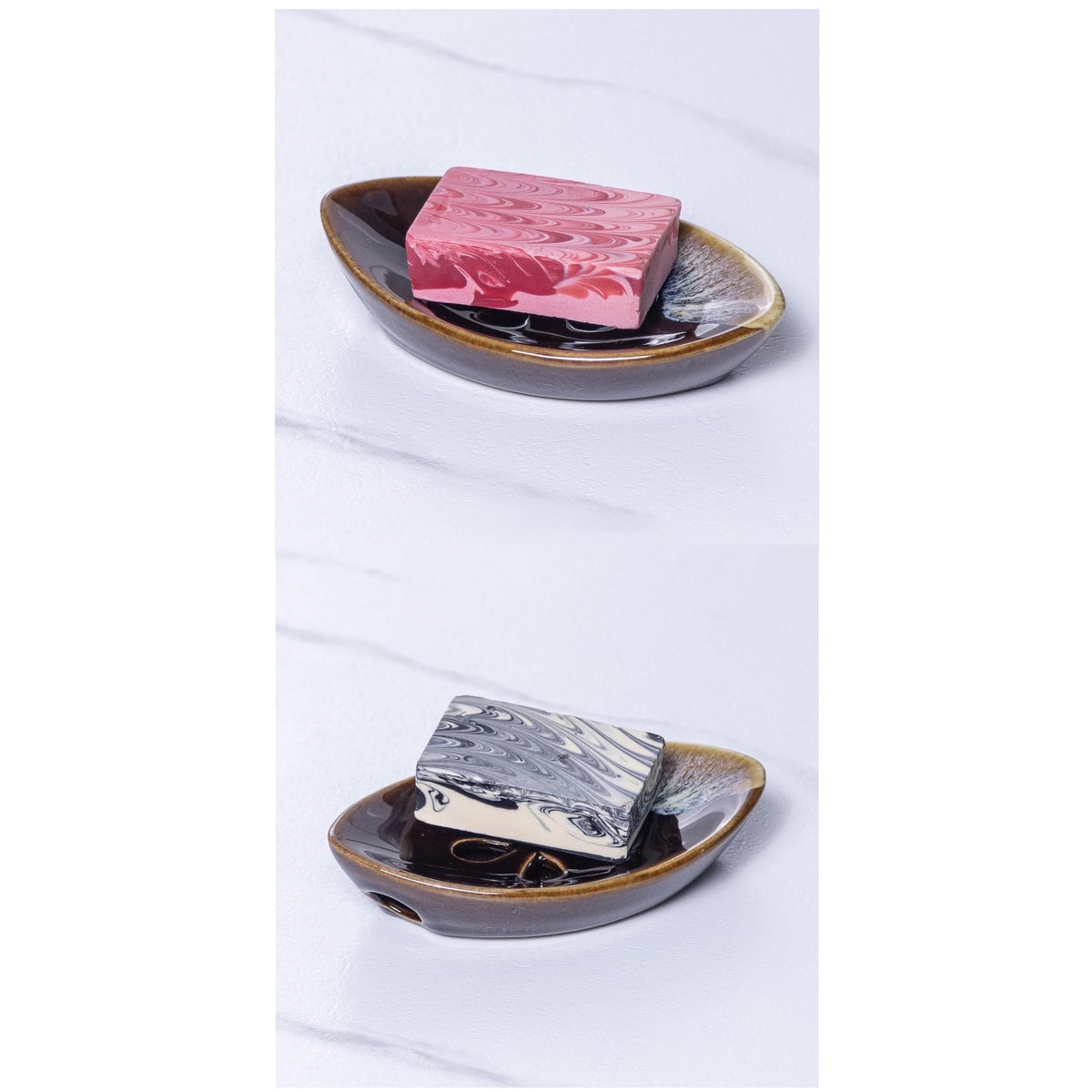 LungMongKol Shop Ceramic Soap Dish with Self Draining Tray for Bar Soap, Bathroom, Kitchen (Brown No.3)