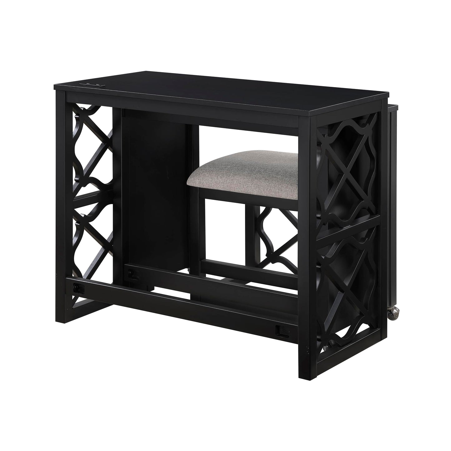 Lexicon Space-Saving Home Office Wood Desk Set, Modern Makeup Vanity Desk with Padded Vanity Stool, USB Charging Port, Nesting Table, Rolling Small Computer Table for Writing/Study/Bedroom, Black