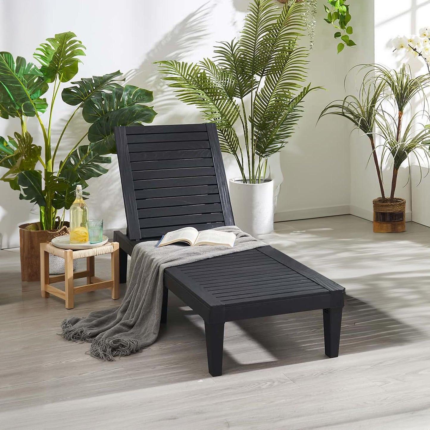 Nestl Patio Chairs - Black Chaise Lounge Chair Outdoor, 5-Position Adjustable Sun Tanning Chair, Waterproof Pool Lounge Chairs, Reclining Lawn Chair, Lightweight Outdoor Lounge Chairs
