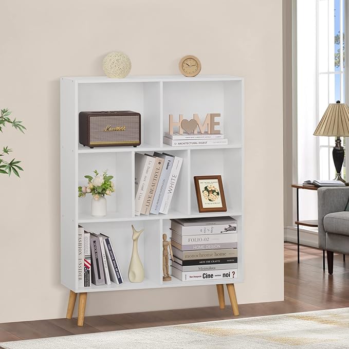 YAHARBO White Bookshelf, 3 Tier Book Shelf