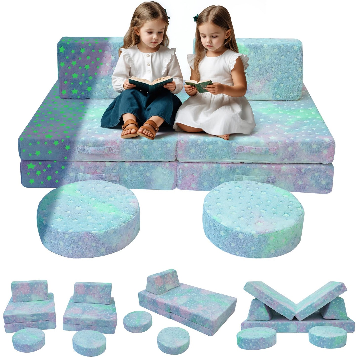 MeMoreCool Kids Couch, Colorful Star Modular Play Couch, Ages 3+