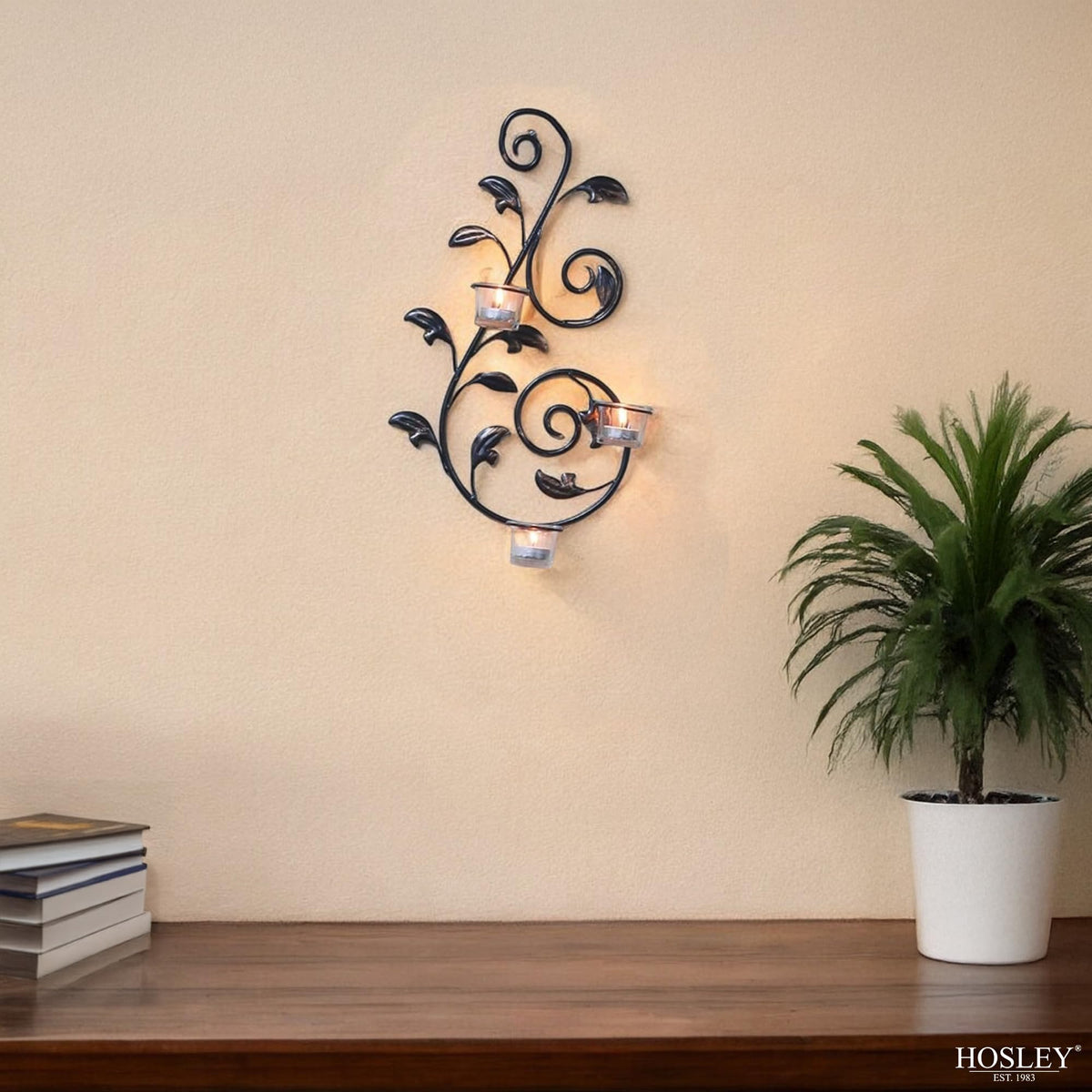 Hosley Set of 2 Iron Leaf Wall Sconce Set with Tealights 18" High Large Scale Wall Decor Elegant Iron Sconces for Home Decorative Metal Leaf Design Perfect for Modern