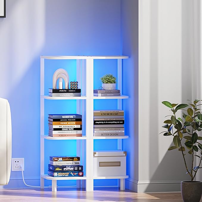 TUTOTAK Corner Shelf, 4-Tier Corner Bookshelf