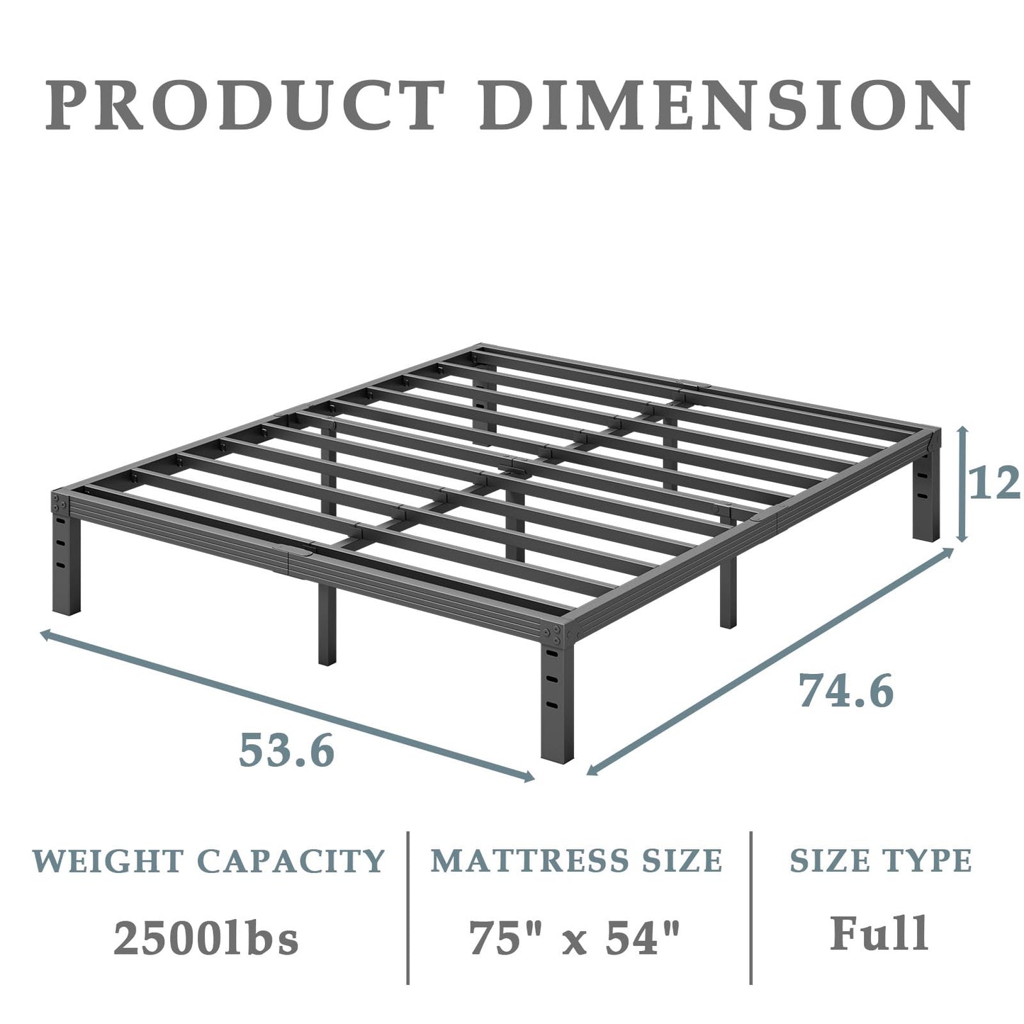 FSCHOS 12 Inch Metal Platform Full-Size Bed Frame, No Box Spring Needed, Heavy Duty Easy Assembly, Noise Free, Black