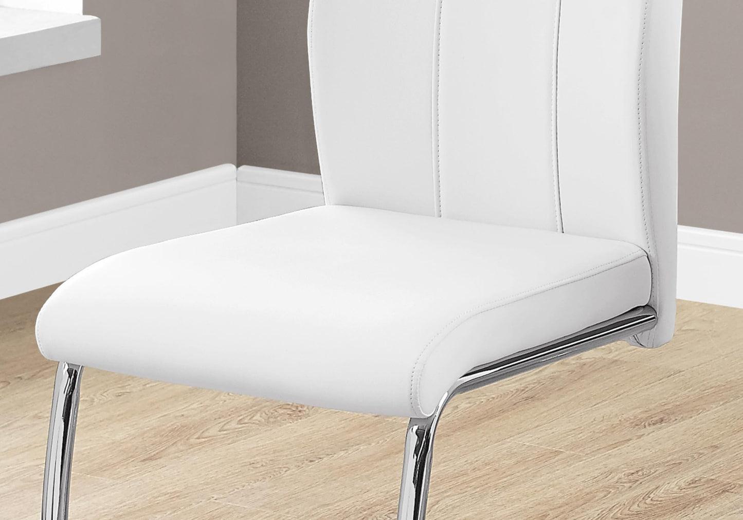 Monarch Specialties 2 Piece DINING CHAIR-2PCS/ 39" H/WHITE LEATHER-LOOK/CHROME, 17.25" L x 20.25" D x 38.75" H