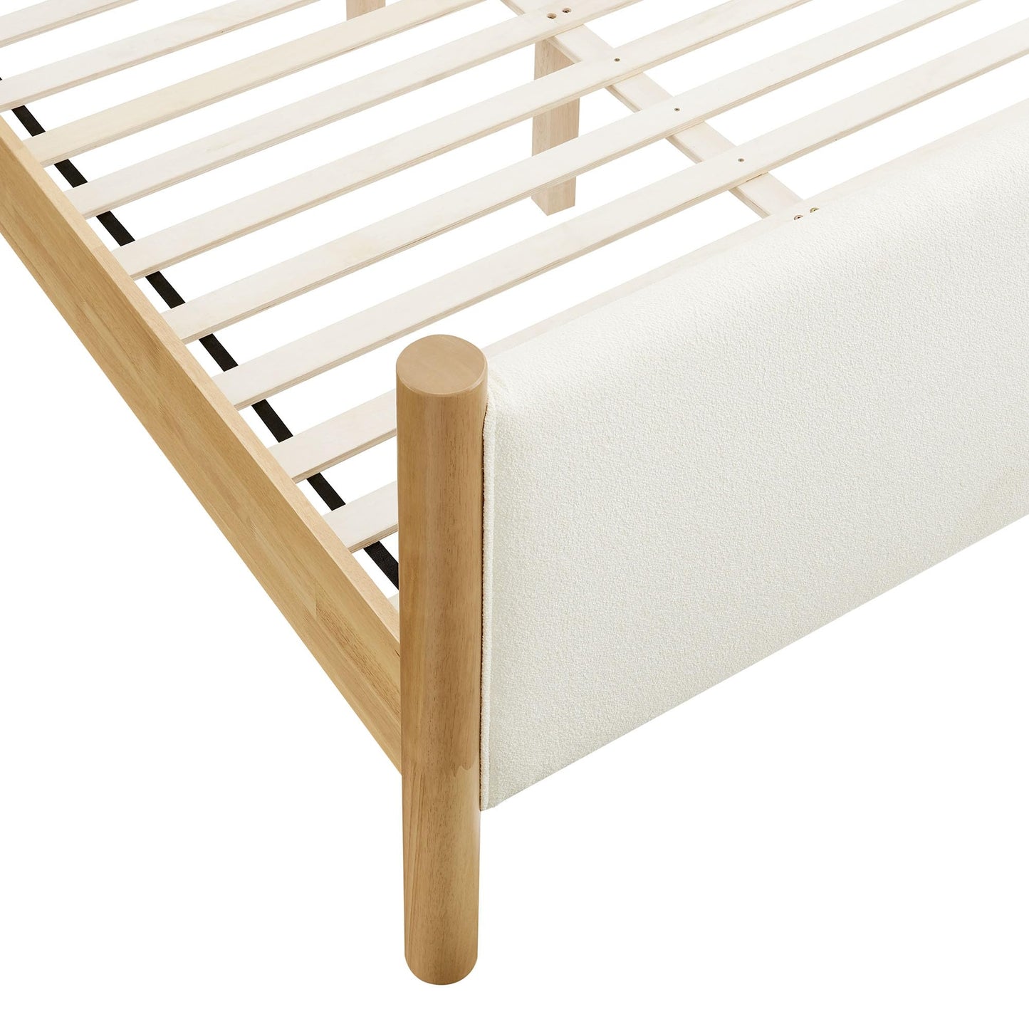 Modway Maven King Size Bed Frame in Feather Oak with Upholstered Boucle Headboard and Footboard – Wood King Platform Bed Frame – No Box Spring Needed