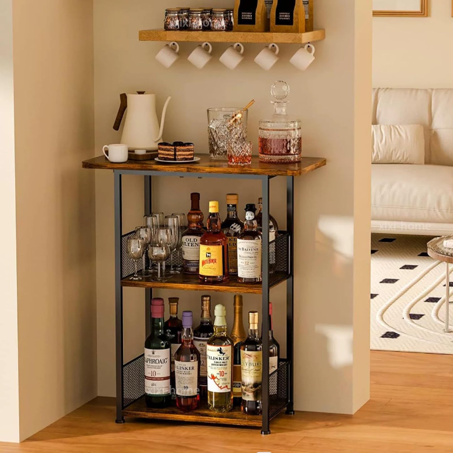 Xixi Home 3-Tier Wine Rack,Freestanding Whiskey Rack with Tabletop Wine Storage Shelve Versatile Liquor Stand Corner Liquor Bottle Display Shelf for Home Kitchen Bar Liquor Cabinets（H#）