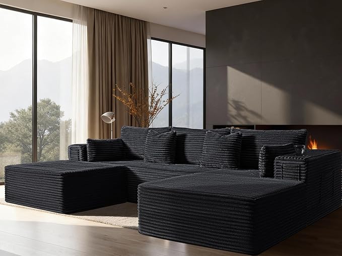 108" Oversized Cloud Sectional Couch, Comfort U Shaped Boneless Couch