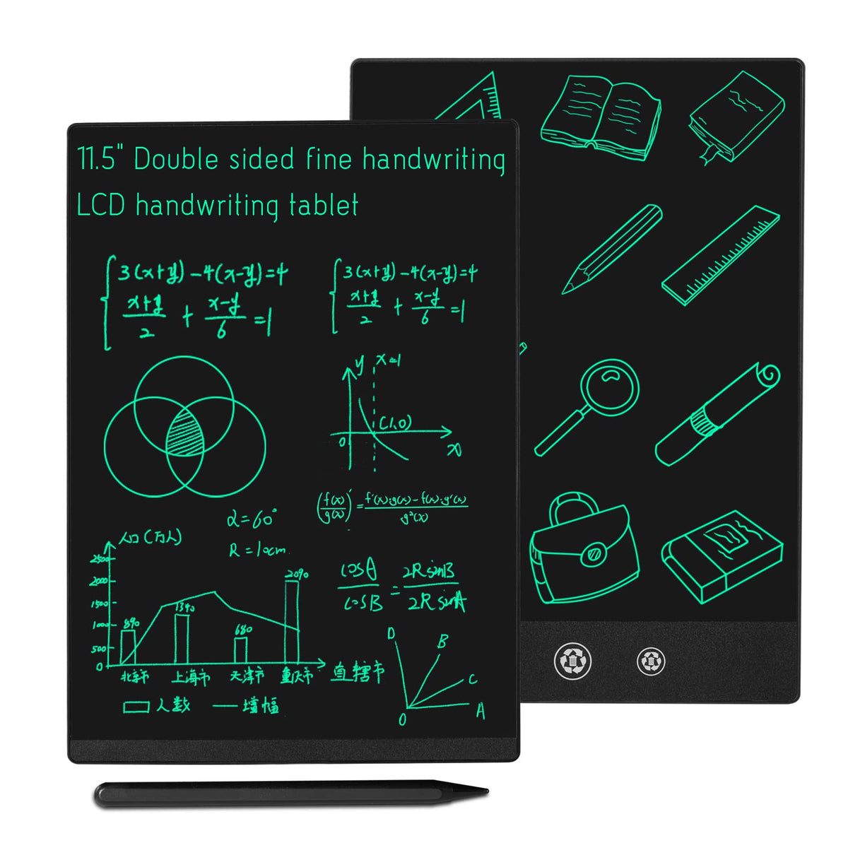 LCD Writing Tablet 11.5 Inch Double Display, Bezel-Free Two-Sided Reusable Electronic Drawing Pad with Case, Ultra-Slim Digital Notepad for Adults Kids, Electronic Scratchpad for Office School Home