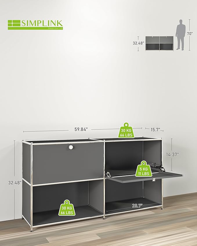 Metal Sideboard with 2 Flap Doors, DIY Modern Home Furnishing, Foyer