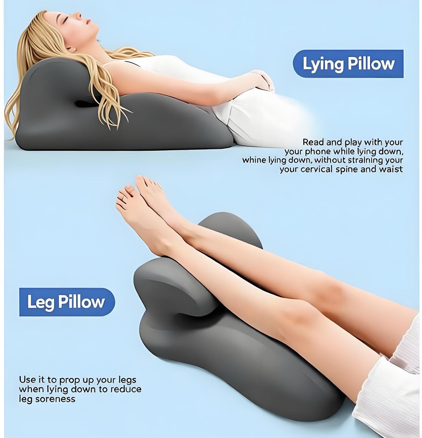 Memory Foam Hook‑Shaped Curved Wedge Pillow, Upgraded Firm Support for Back Pressure Relief & Leg Elevation, Multi‑Angle Posture Support for Reading, Gaming & Lying on Bed (Dark Gray)