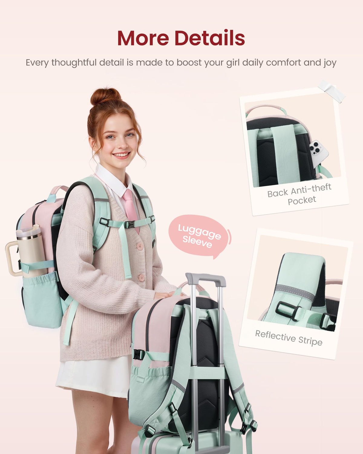 LOVEVOOK School Backpack for Teen Girls, Unique Style College Student Backpacks with Large Cup Holder, Cute Kid Bookbag with Pens Compartment, Large Capacity Back to School Backpack Fit 15.6'' Laptop