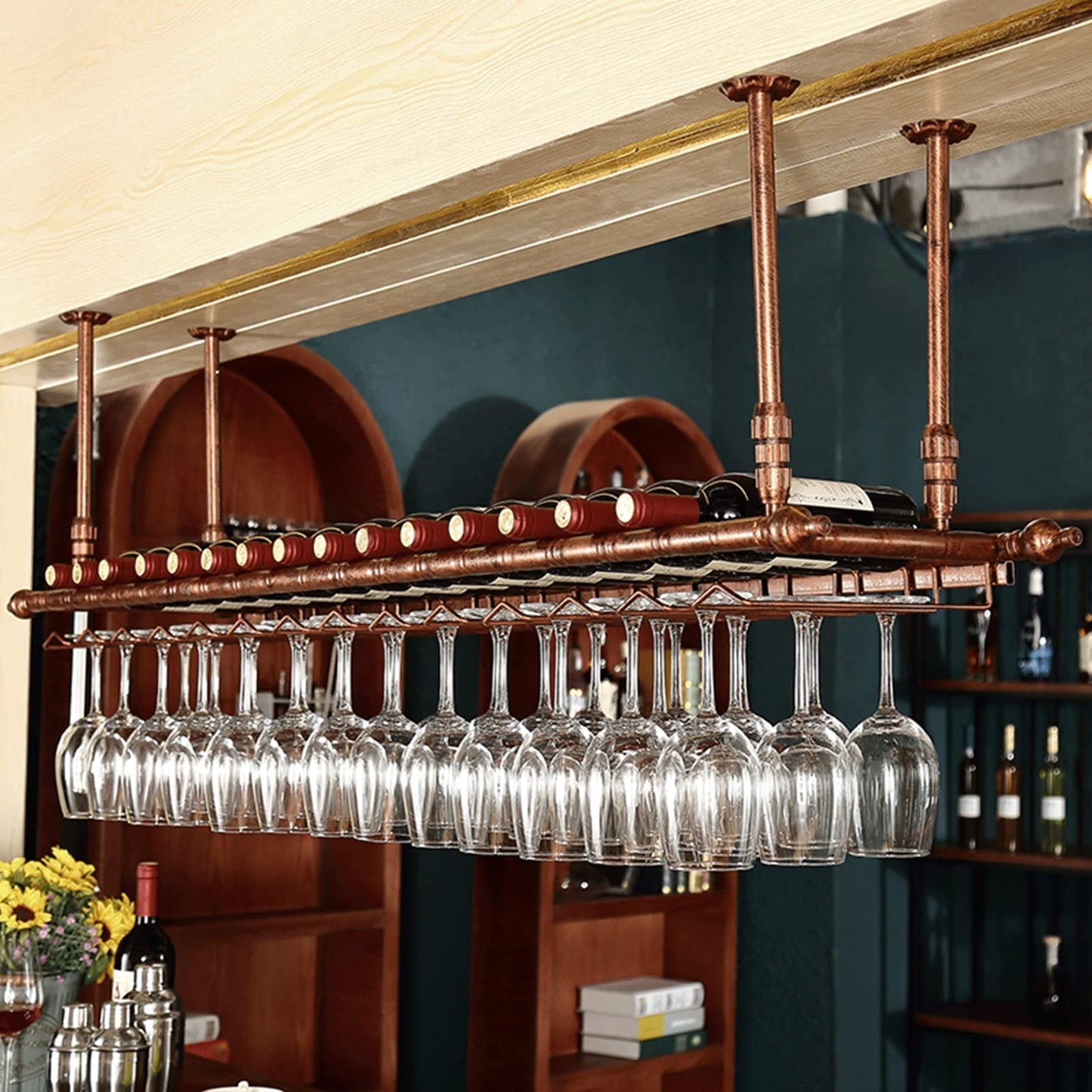 QWBDNMQP Ceiling Wine Glass Rack, Hanging Wine Bottle Rack, Height Adjustable Hanging Wine Rack Cabinet, Bottle Holder Perfect for Bar Cafe Kitchen Storage Decorate Shelves (Size : 60x30cm