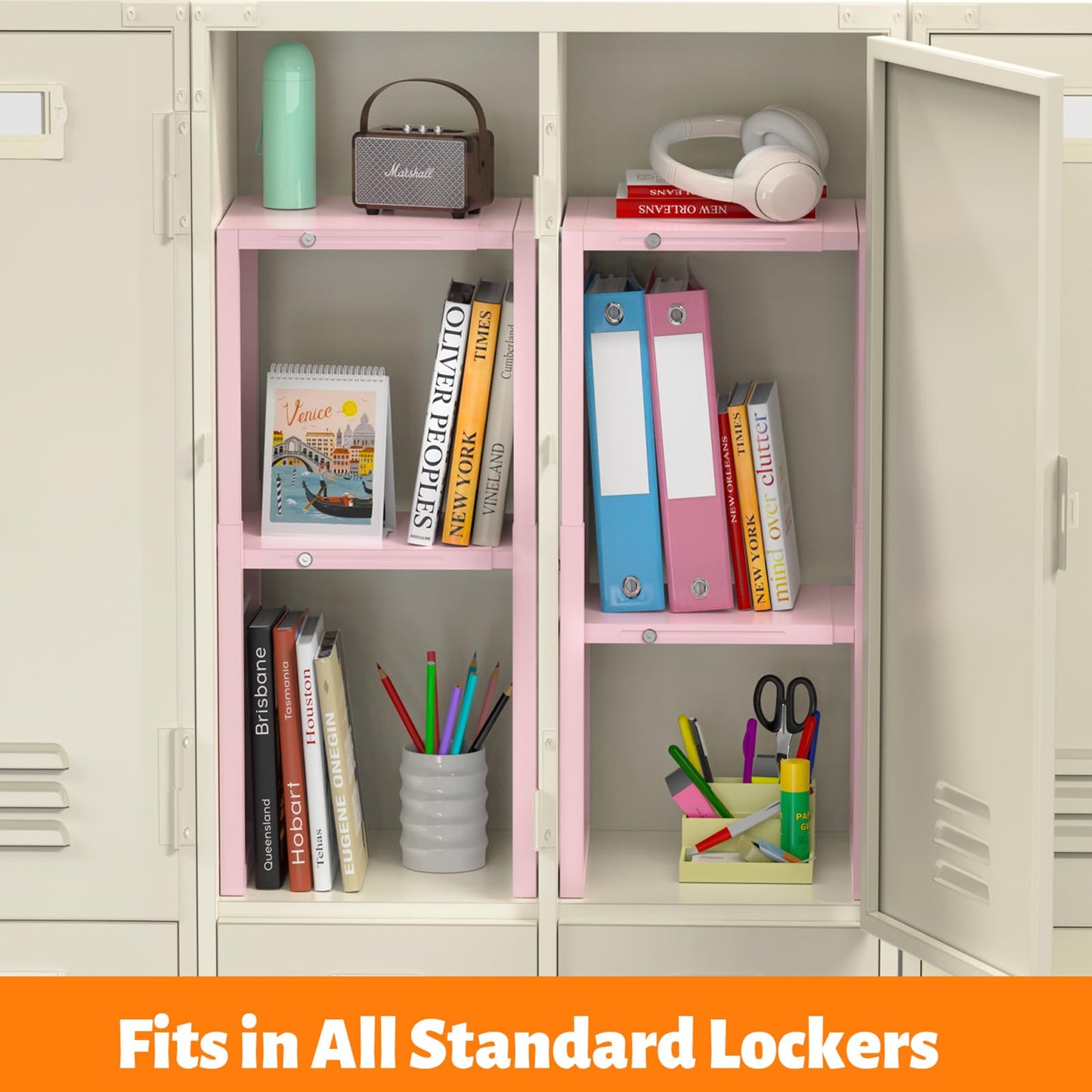 LIDTOP Locker Organizer Shelf Pink, Metal Adjustable Width and Height, Ideal Locker for School, Office, and Gym Lockers, Locker Shelves Organization Accessories