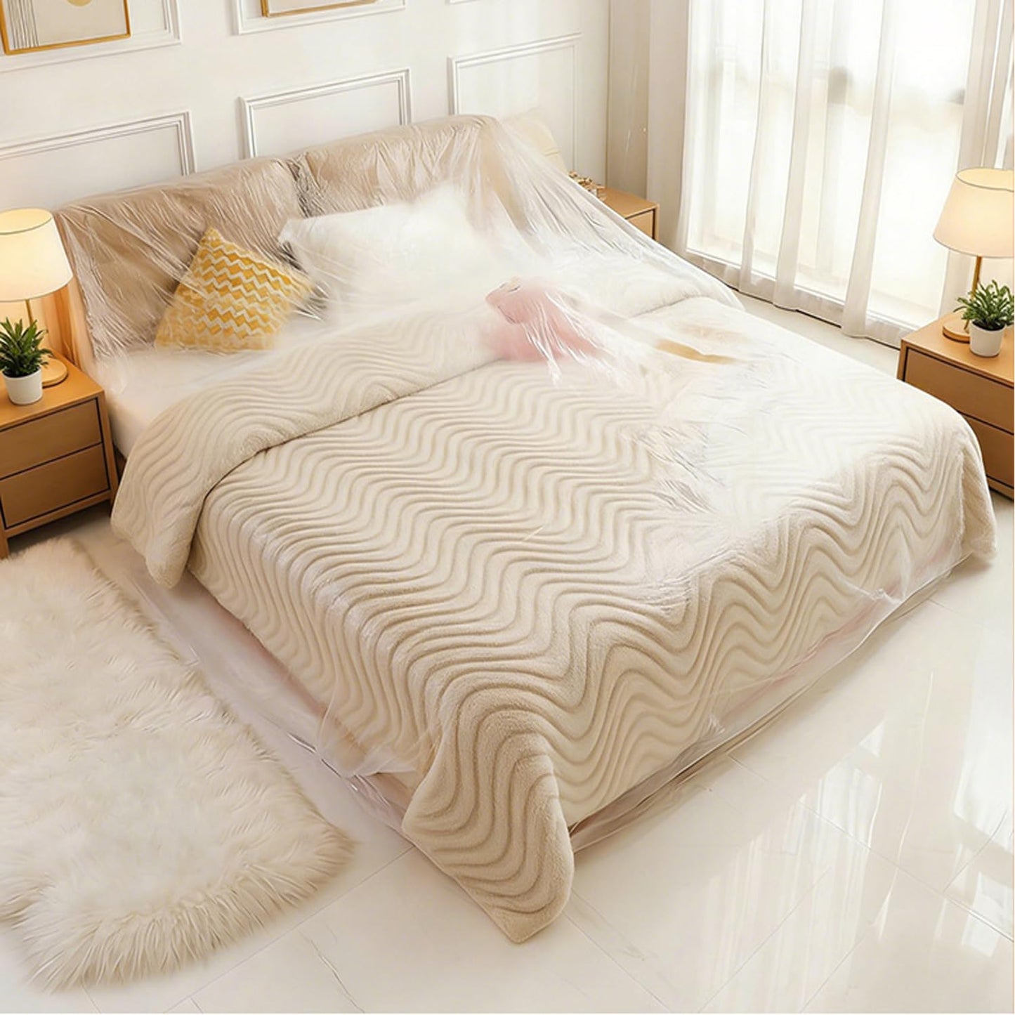 ArrErr 2 Pack Sofa Dust Covers Dustproof Couch Protector Plastic Moving and Storage Covers for Furniture Moves Protection Queen Bed King Bed Home Renovation Wall Painting Basement Garage