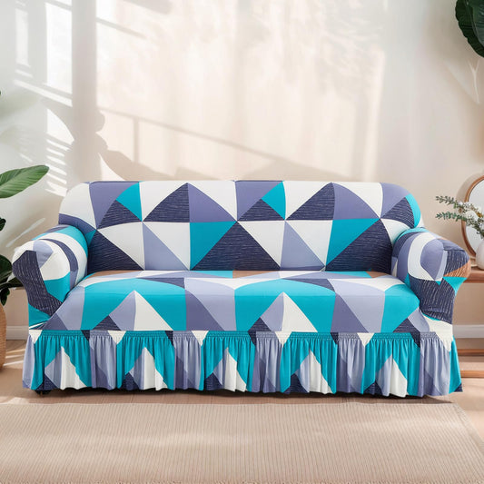 Ausing Printed Sofa Cover with Skirt Easy Fitted Armchair Slipcover Stretch Non-Slip Single Couch Cover Washable Universal Furniture Protector Blue Geometric(35”-55”)