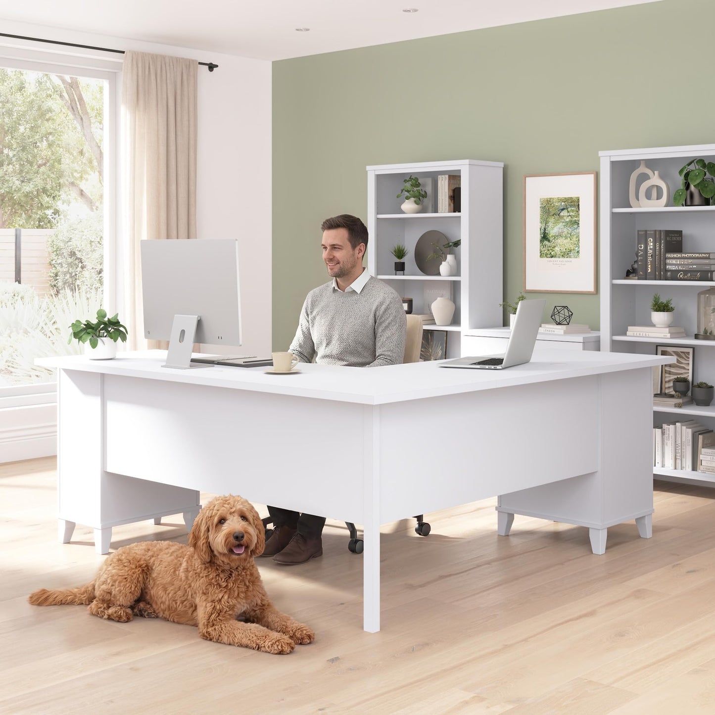 Bush Home 72-Inch L-Shaped Desk with Storage, Corner Computer Office Desk with File and Box Drawers, Home Office Workstation with Storage Cabinet, Somerset Collection, White