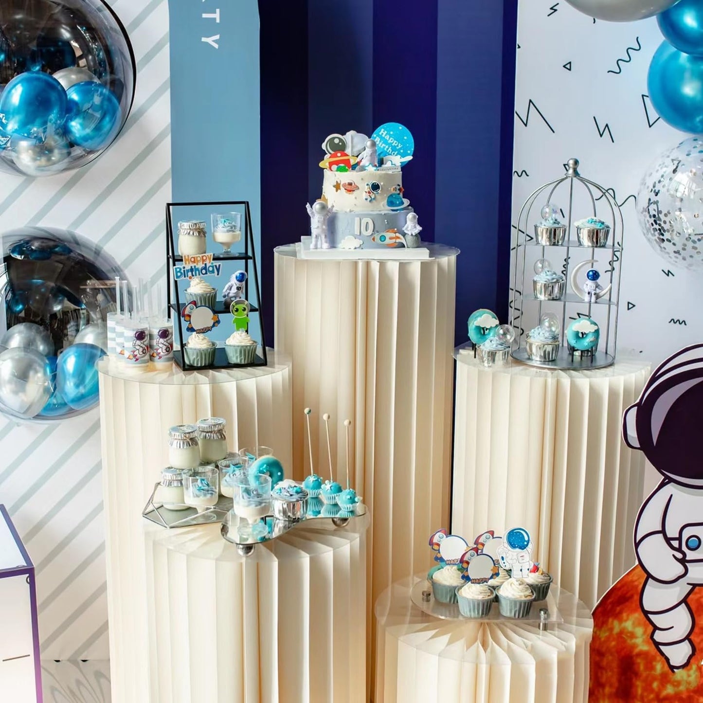 AHUAWA Cylinder Stands for Party 5Pcs Round Pedestal Stand Foldable Cardboard Columns Cylinder Tables for Parties Baby Shower Birthday Wedding Pillars Display Decoration