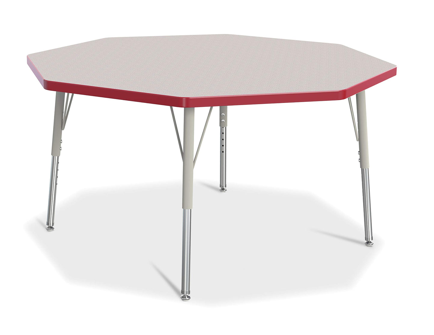 Jonti-Craft Berries 6428JCE008 Octagon Activity Table, E-Height (15"-24" Adjustable Height), 48" x 48", Gray/Red/Gray