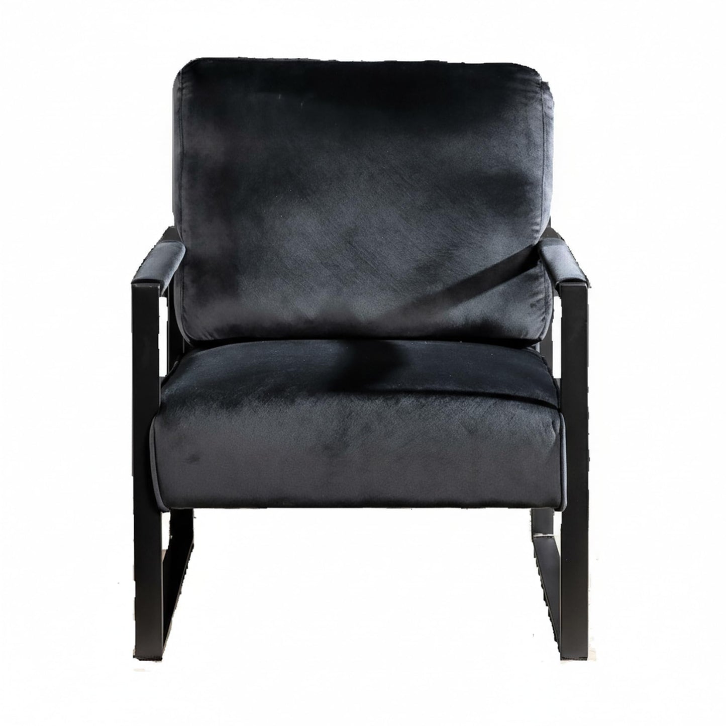 Container Furniture Classic Mid Century Modern Accent Chair with Durable Square Metal Frame, Armchair for Living Room, Bedroom, Home Office in Plush Velvet Upholstery, Black