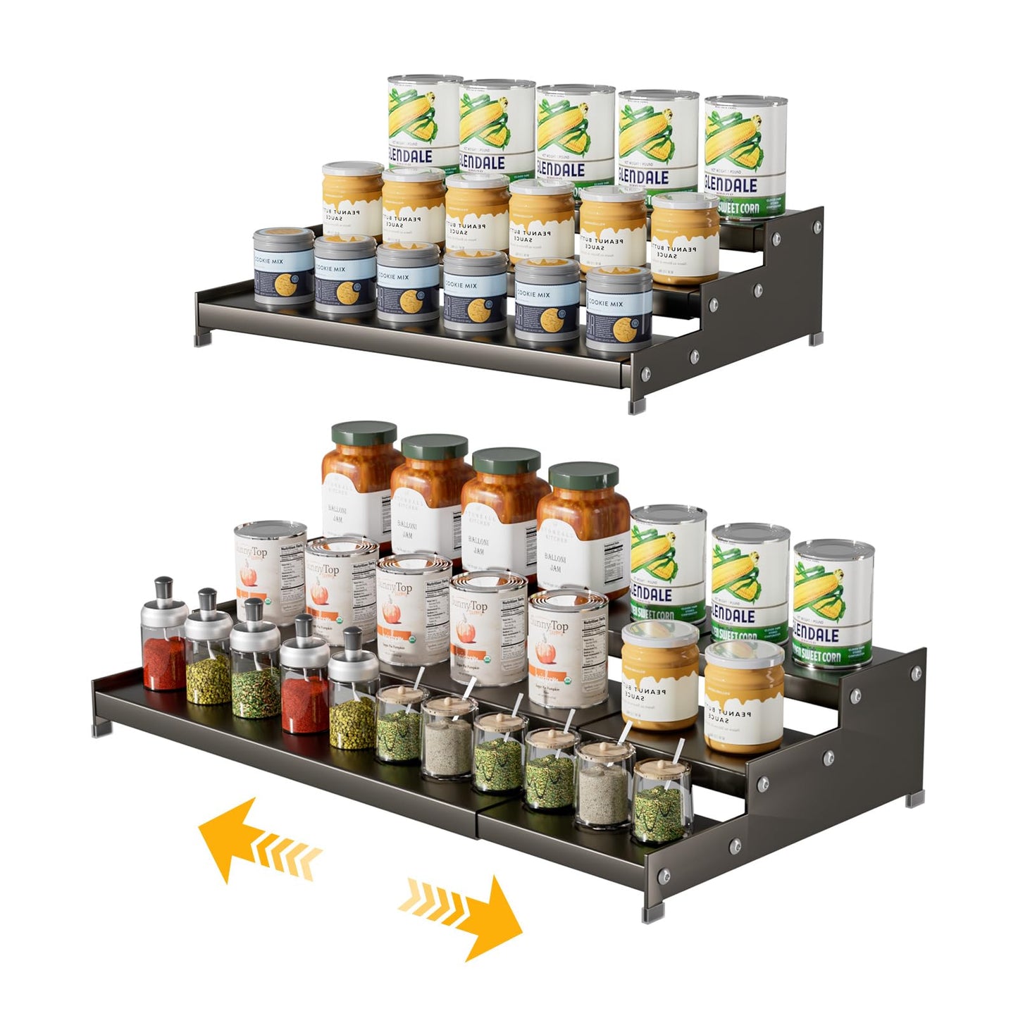 Expandable Carbon Steel Spice Rack Organizer for Pantry, Adjustable 3-Tier Ladder Shelf,Holds Up to 24 Cans,Kitchen Countertop Organizer, Rustproof Storage Rack for Spices, Cans, Sauces & Dry Goods
