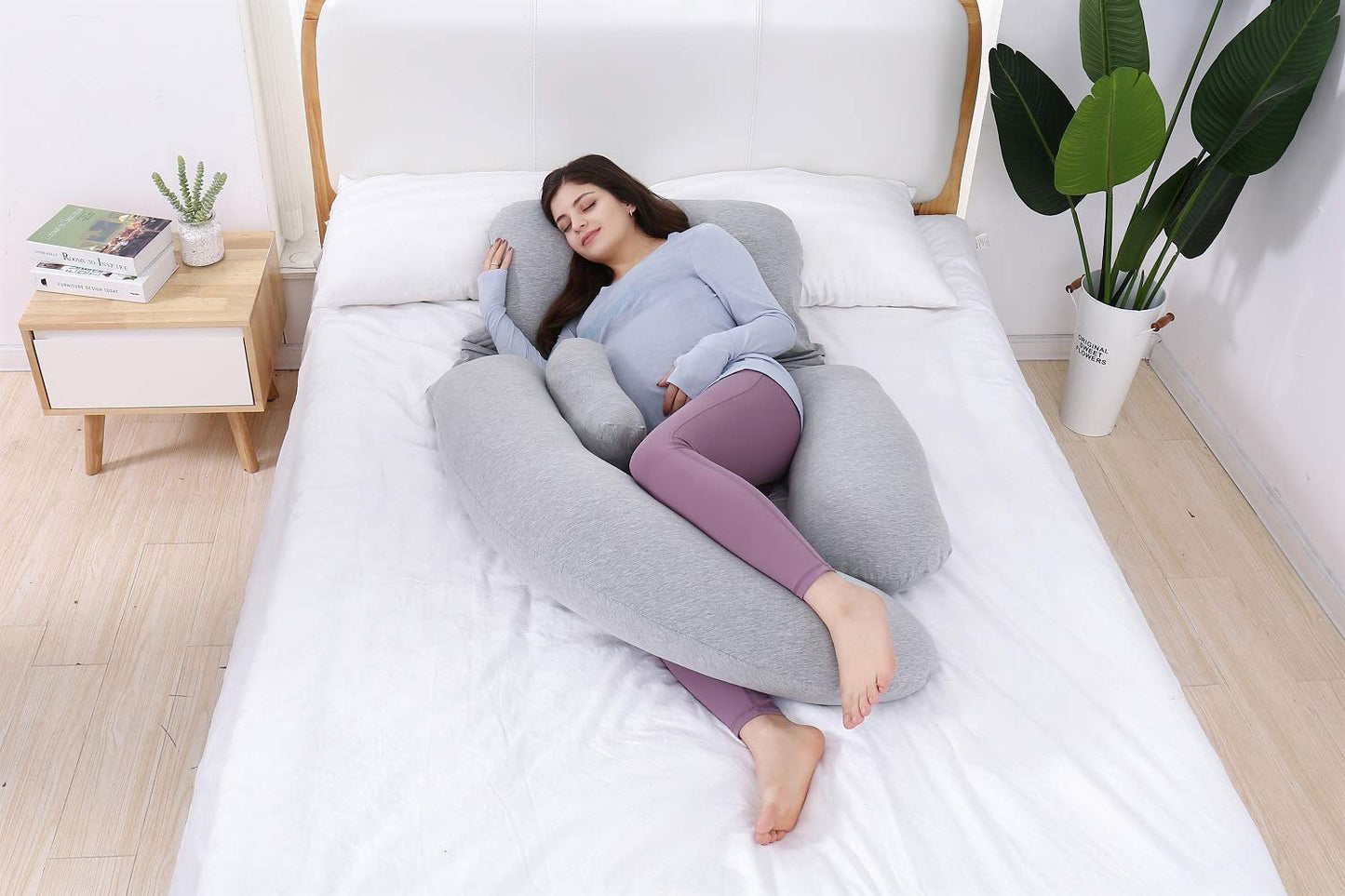 AS AWESLING 60in Full Body Pillow | Nursing, Maternity Pregnancy Body Pillow | Extra Large U Shape Pillow and Lounger with Detachable Side, Separate Support Pillow and Removable Cover (Grey-Jersey)
